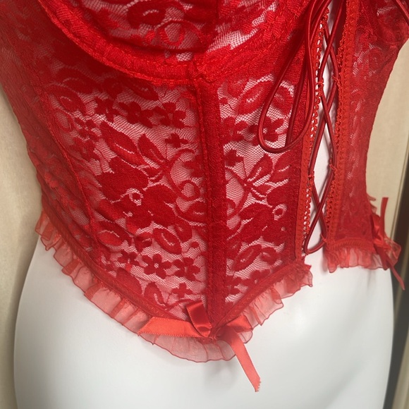 NEW! RED LINGERIE CORSET WITH RIBBONS SIZE SMALL - Picture 5 of 9